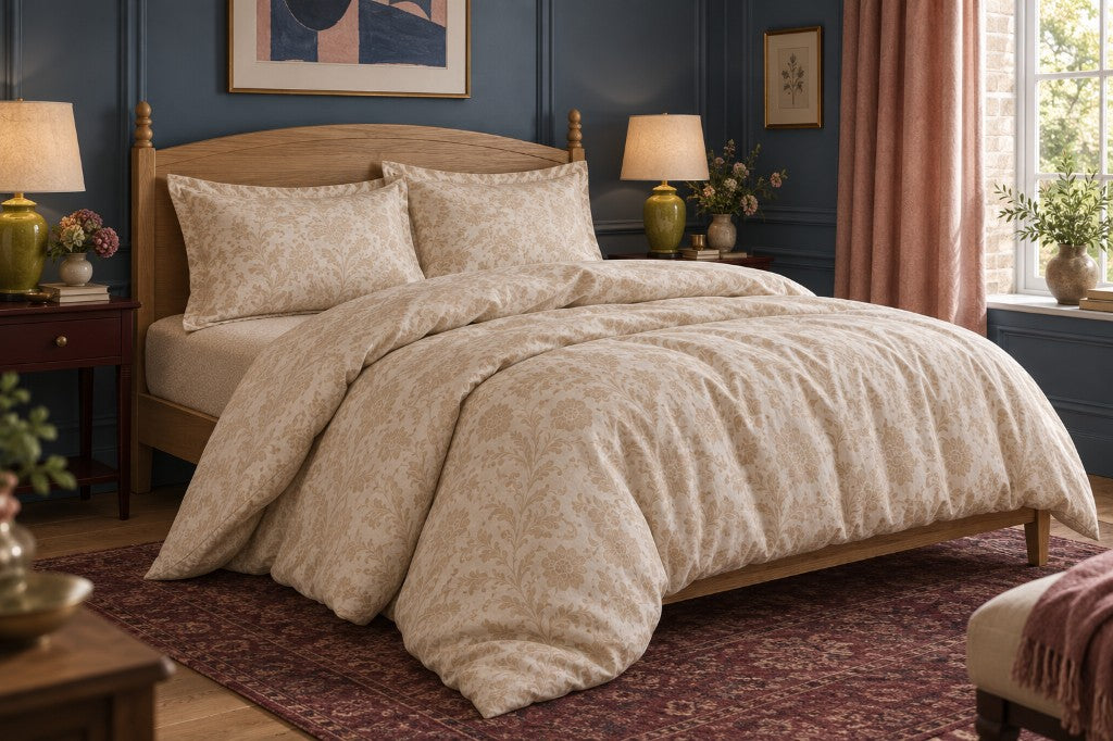 Ivory Dune duvet set on a wooden bed
